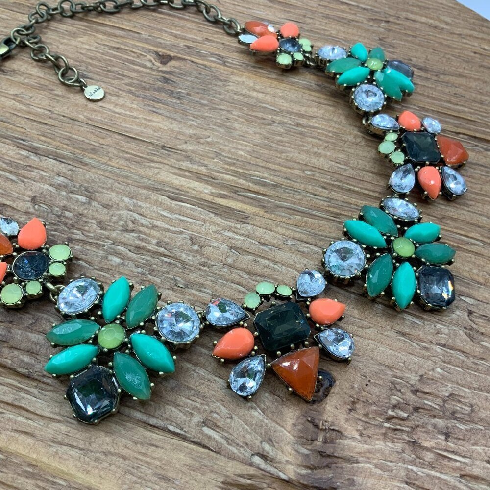 Stella & Dot Faceted Rhinestone "Elodie" Teal Coral Gold Tone Necklace